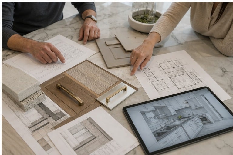 Kitchen scope definition with plans, measurements, material samples, and selections — iHome Built