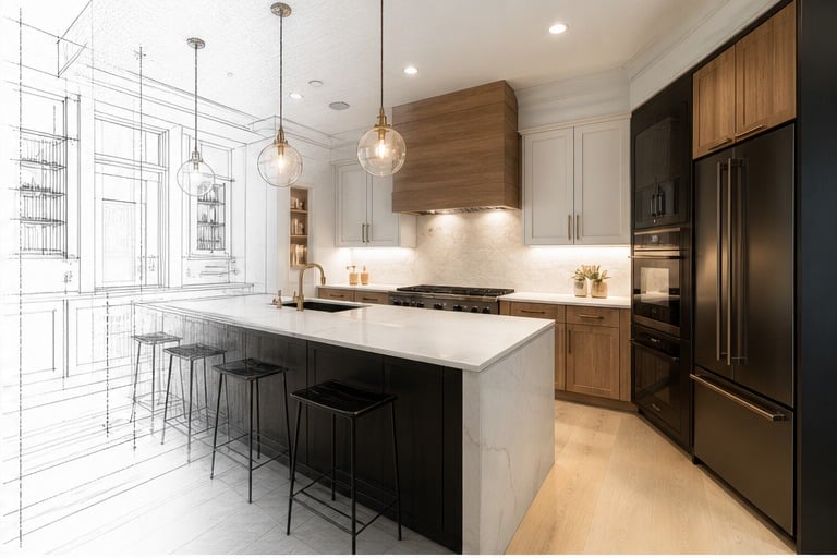Kitchen design rendering and renovation planning — iHome Built