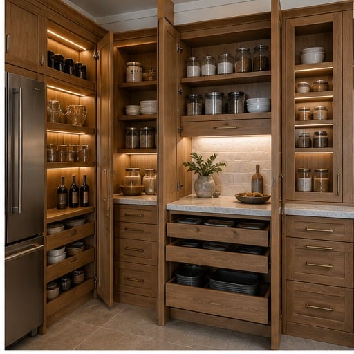 Pantry walls, cabinet interiors, and organizers designed around real use. — iHome Built